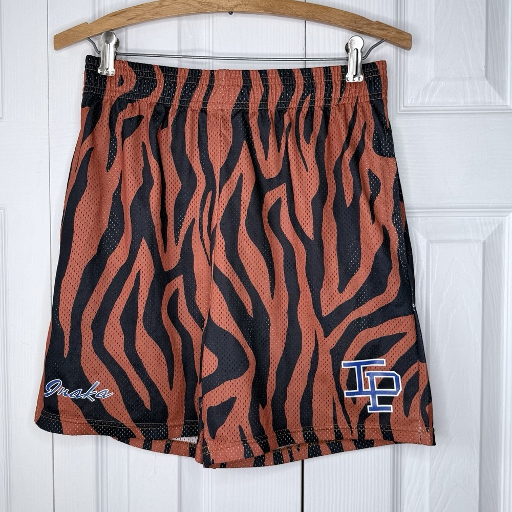 Inaka Power Tiger Print Mesh Gym Shorts Mens Size Medium‎ NWOT Orange Black IP
